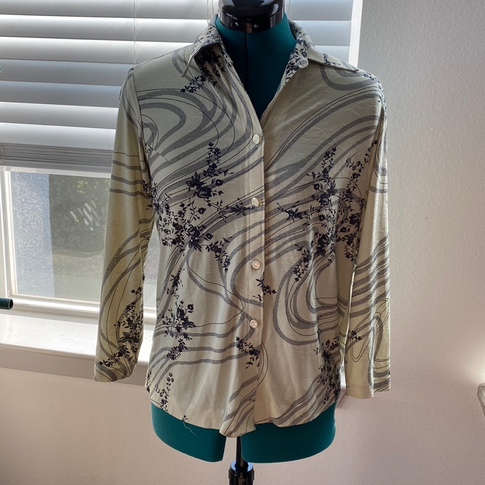 Mint green floral button up shirt